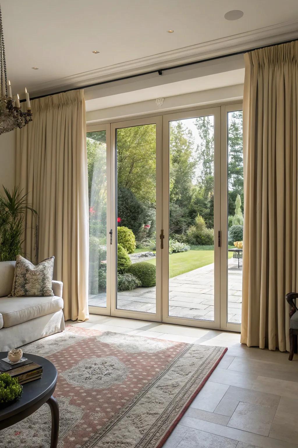 Make a statement with curtains that cover the entire wall from top to bottom.
