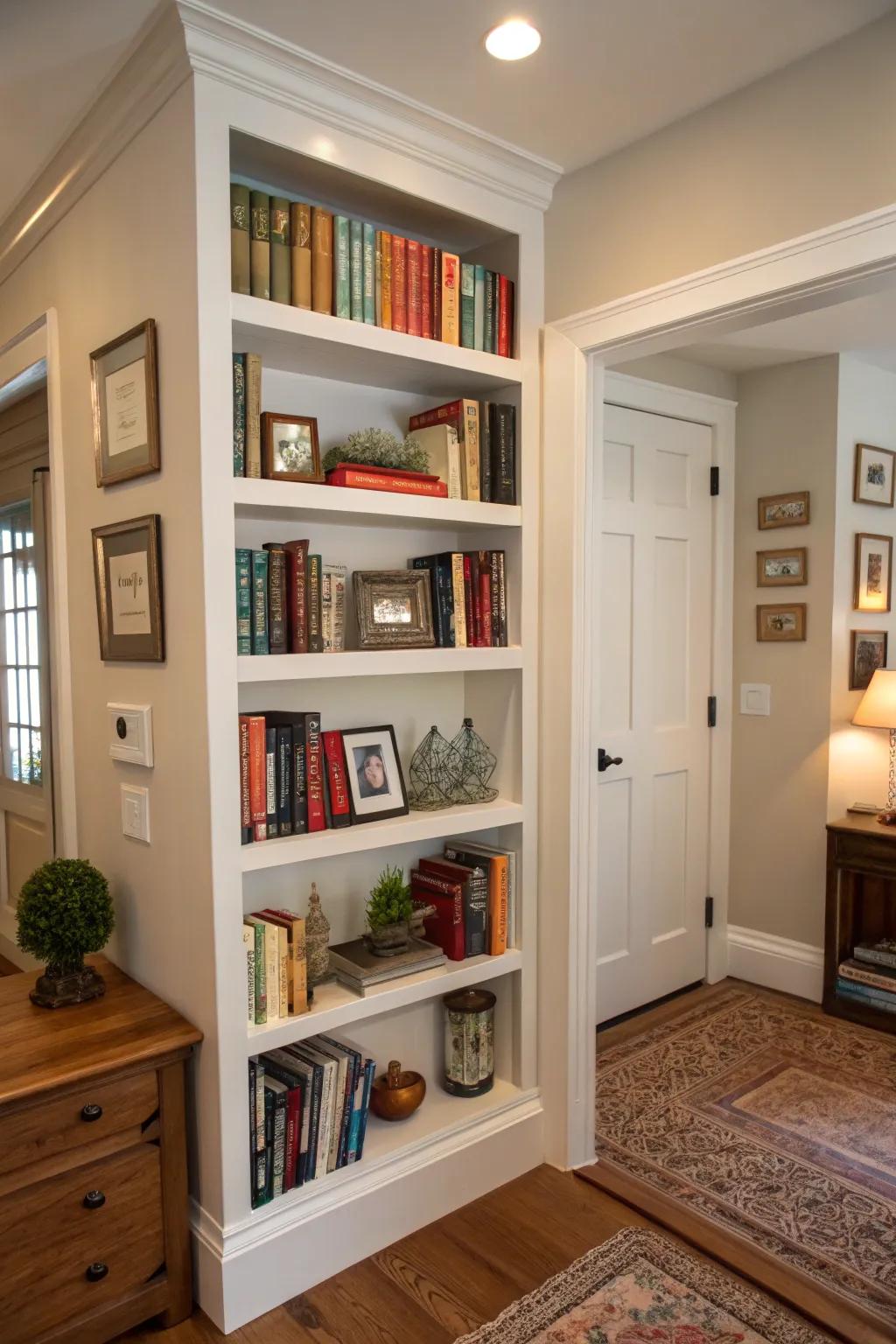 Vertical shelves maximizing storage and style.