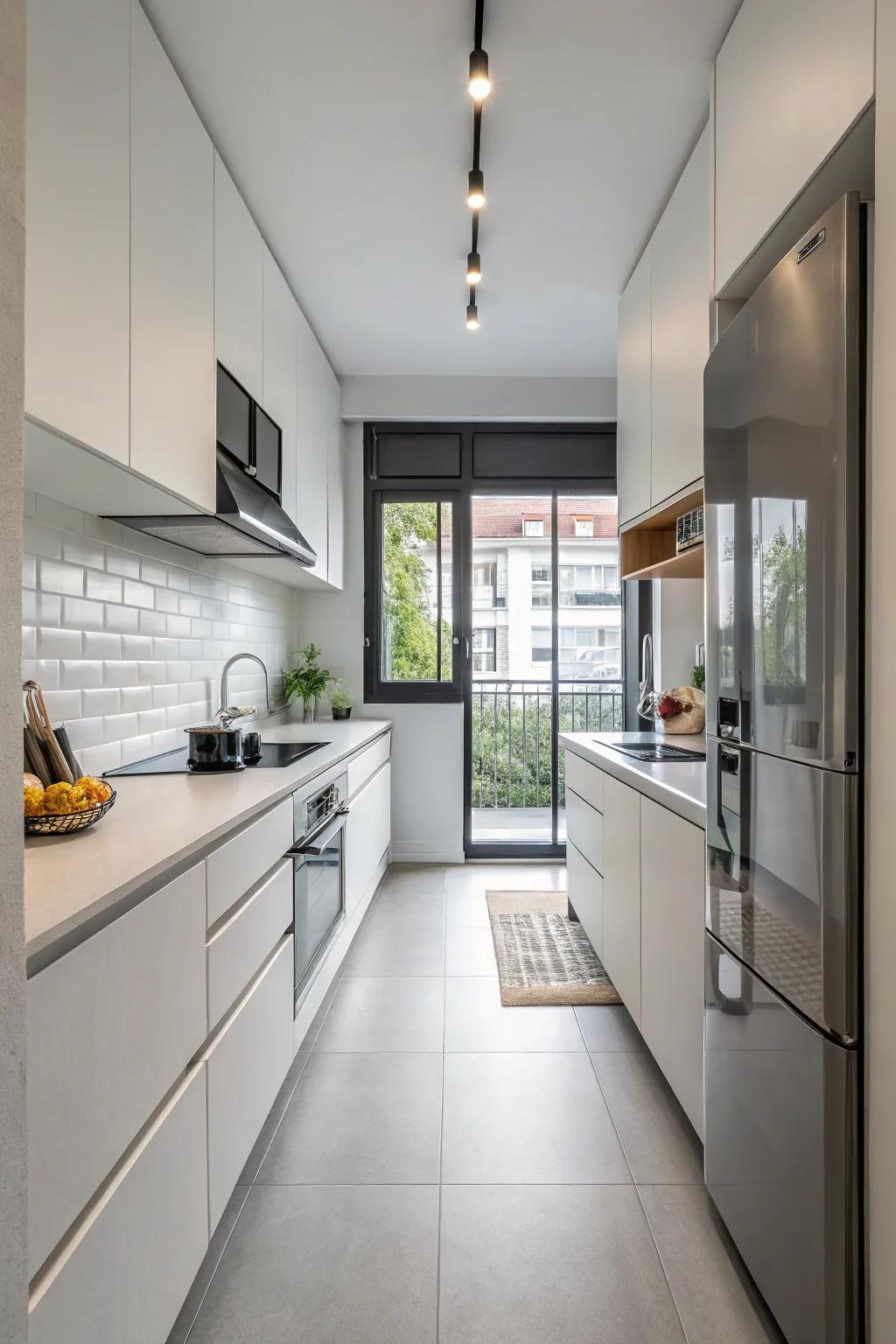 Minimalist floors maintain a sophisticated and contemporary kitchen.