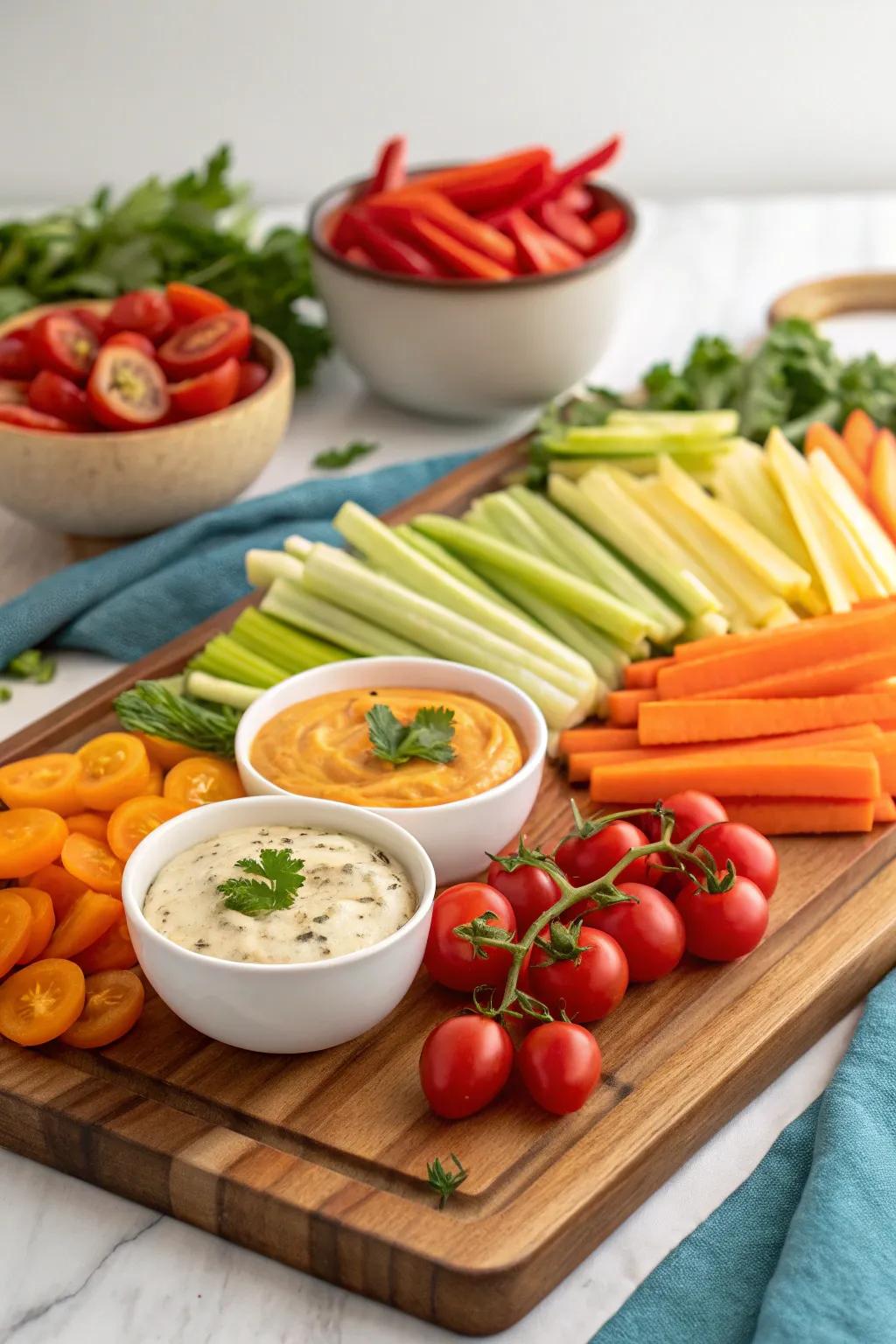 A colorful veggie platter adding a touch of health and vibrancy to your party.