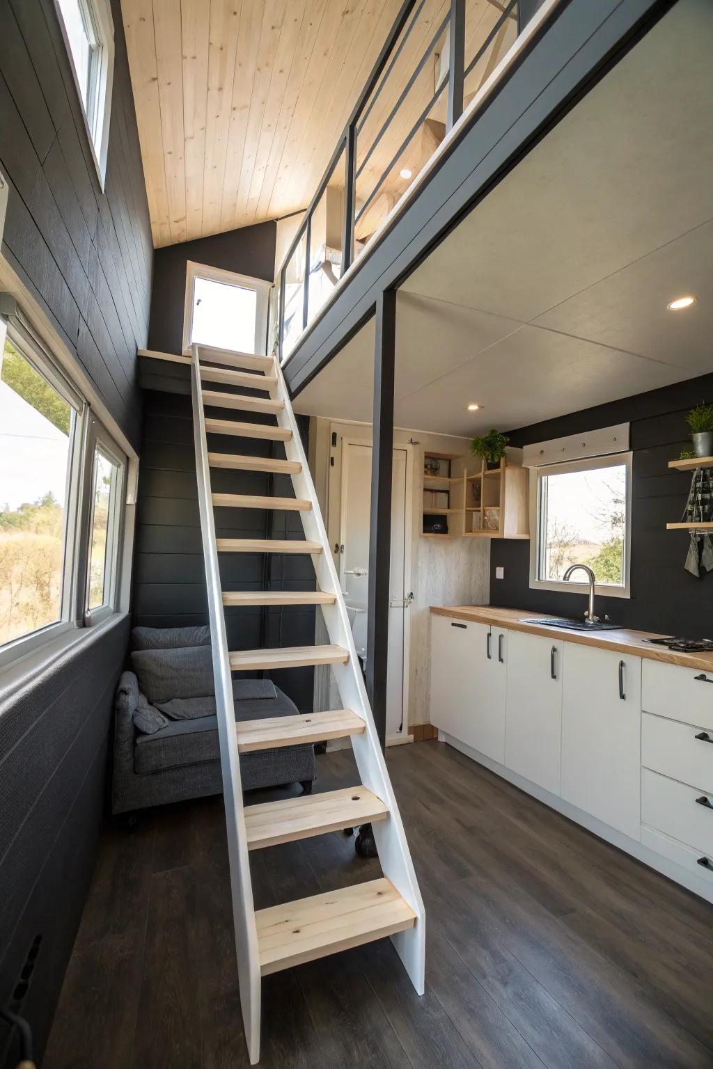 Alternating tread stairs providing a space-saving option for loft areas.