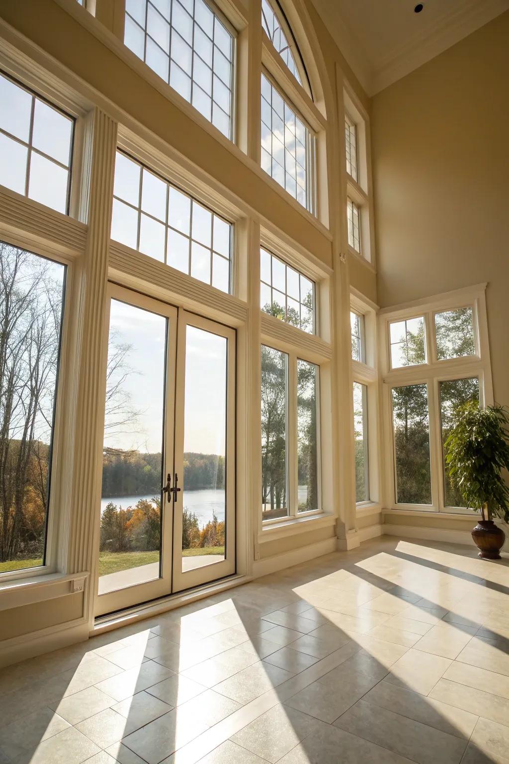 Bare windows that showcase natural beauty and light.