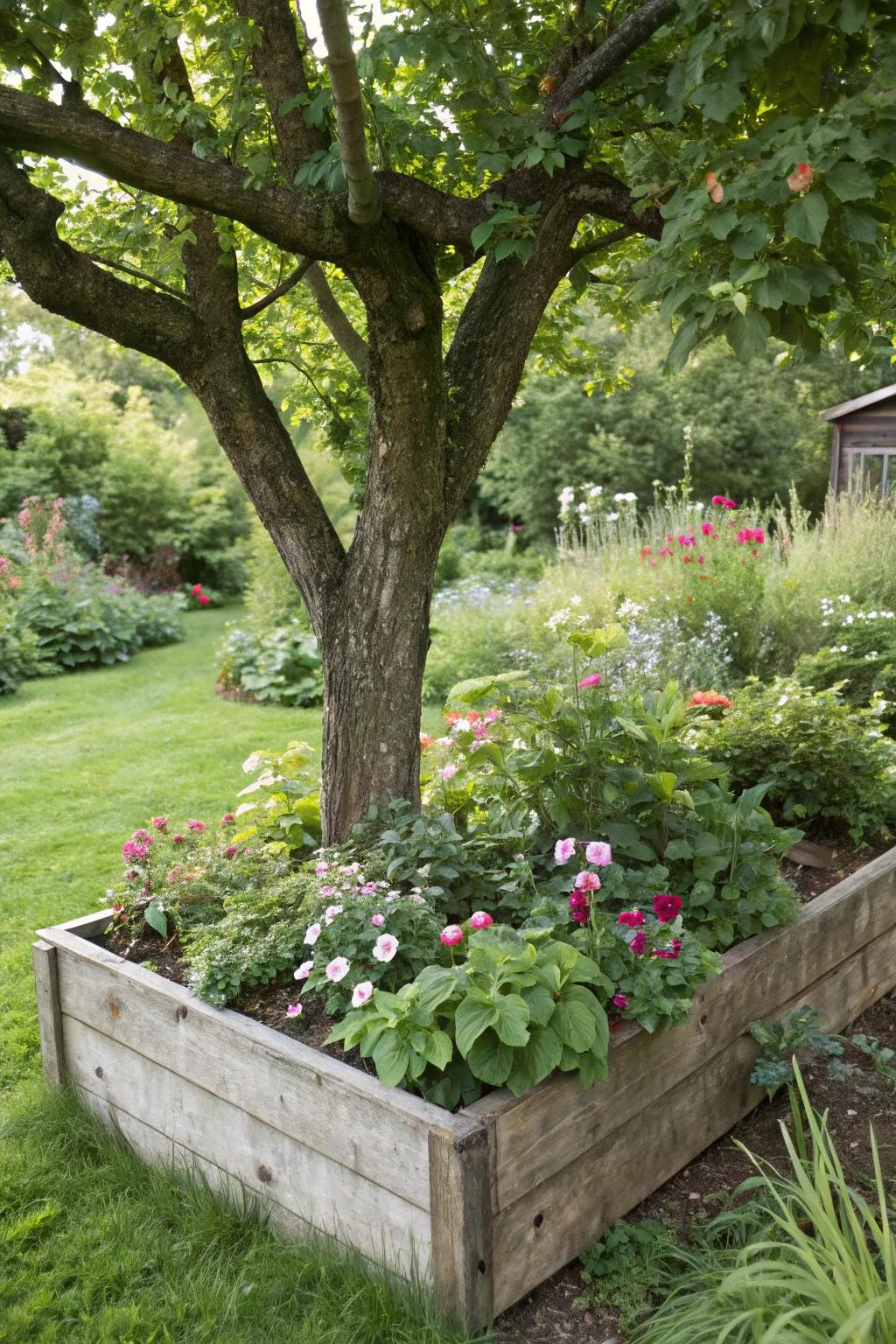 Lifted beds provide structure and safeguard tree roots.