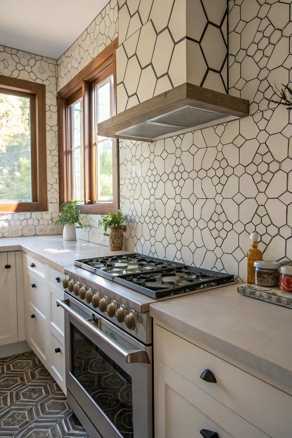 A kitchen showcasing geometric patterns for a dynamic look.