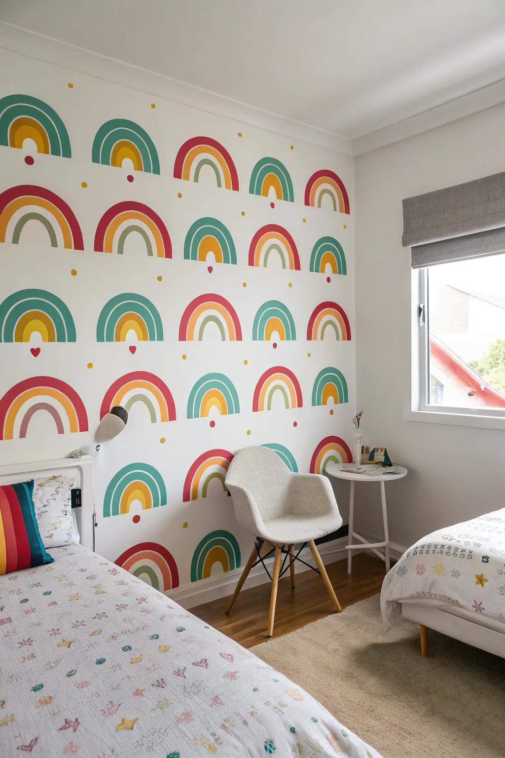 Vibrant patterns inject energy into this modern bedroom.