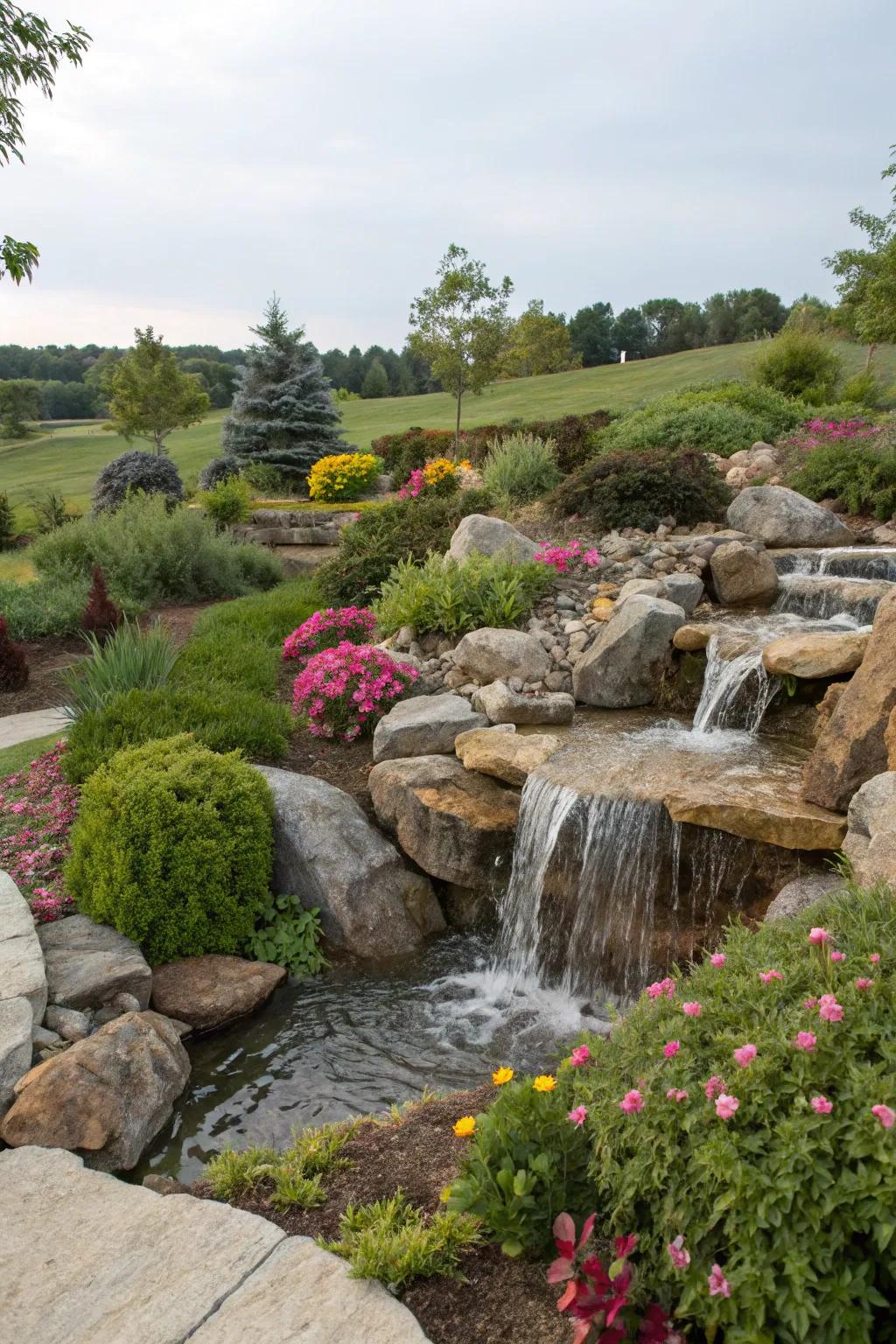 A pondless waterfall offers low maintenance beauty.