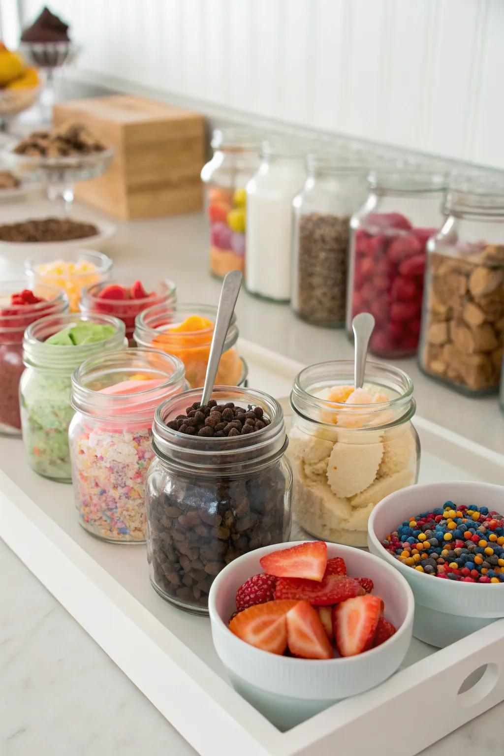 A DIY sundae station where guests can create their perfect dessert.