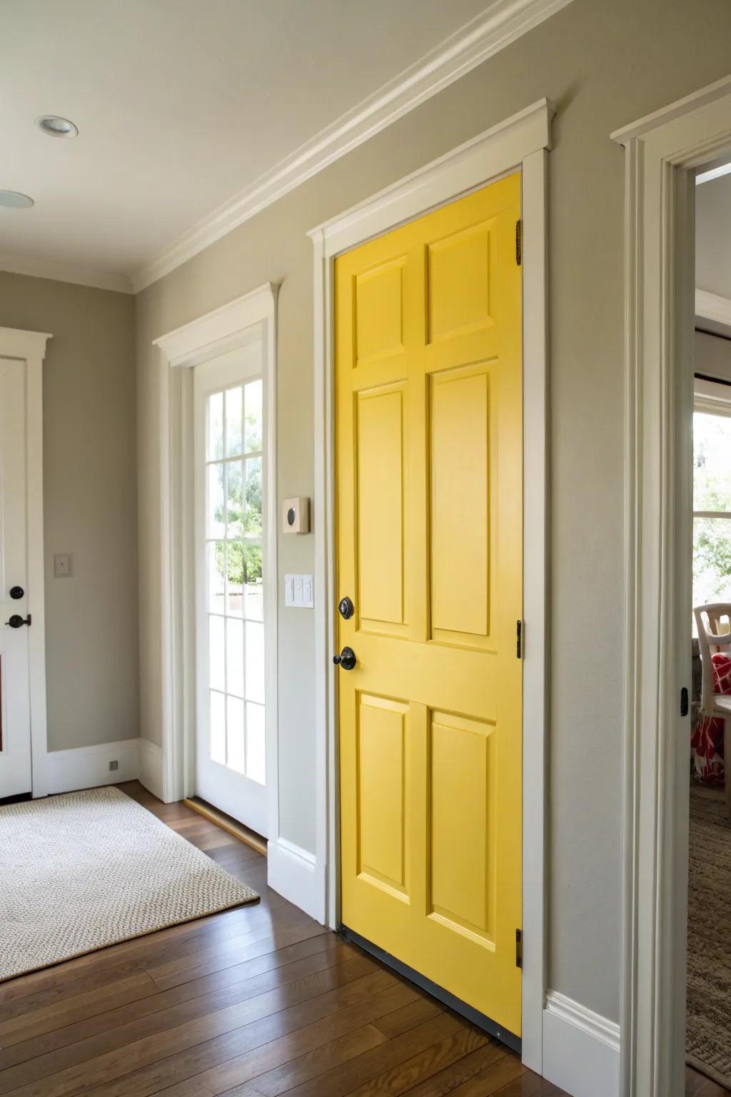 Sunny yellow doors add a cheerful pop of color.