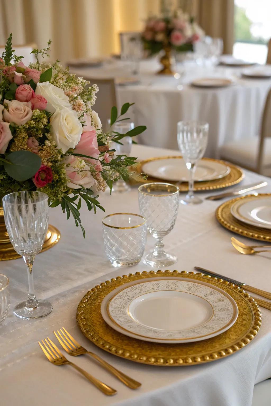 An elegant table setup perfect for a 50th anniversary feast.