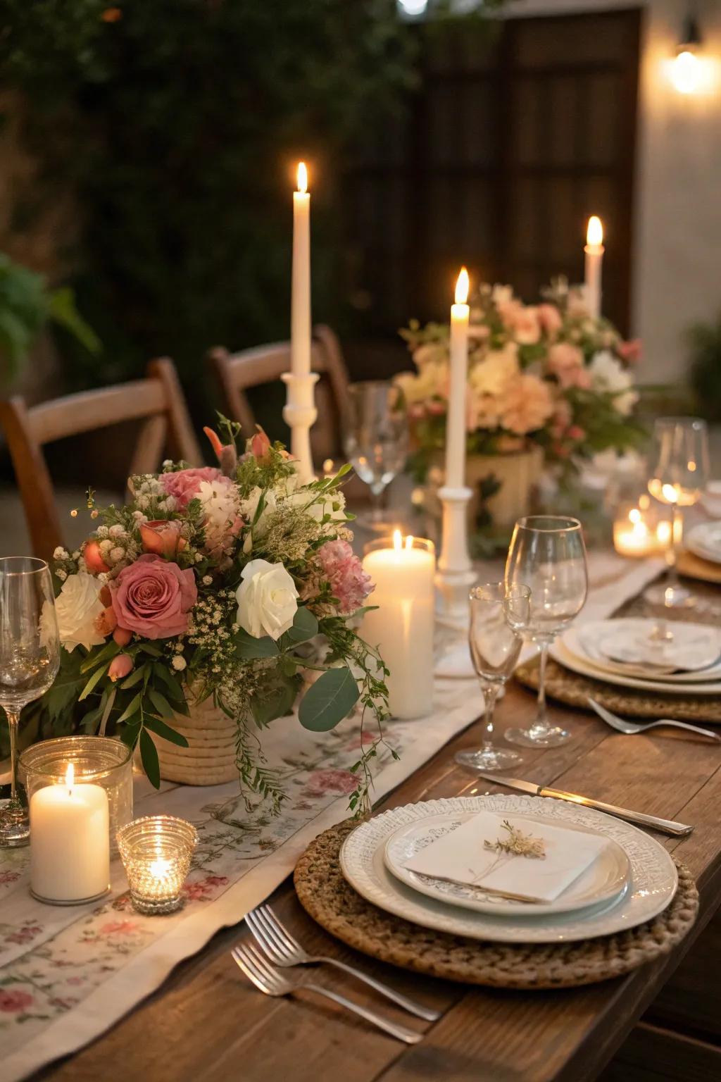 Lighting instruments add a touch of class to any anniversary meal setting.