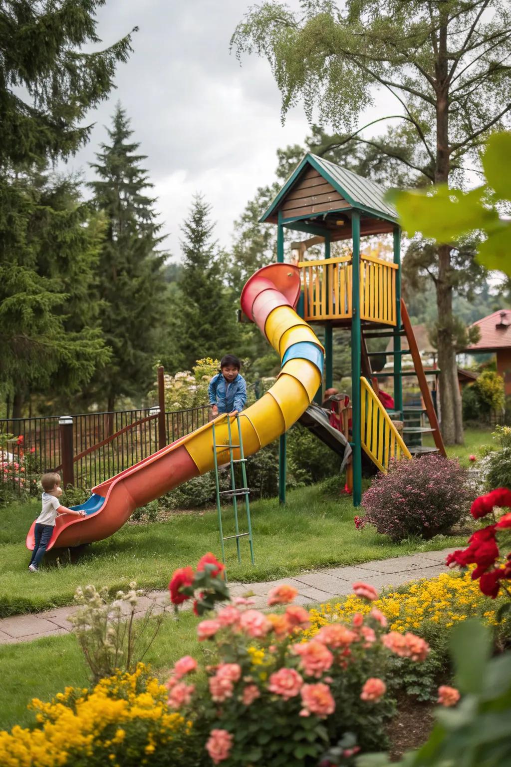 A twisting tube slide that promises excitement