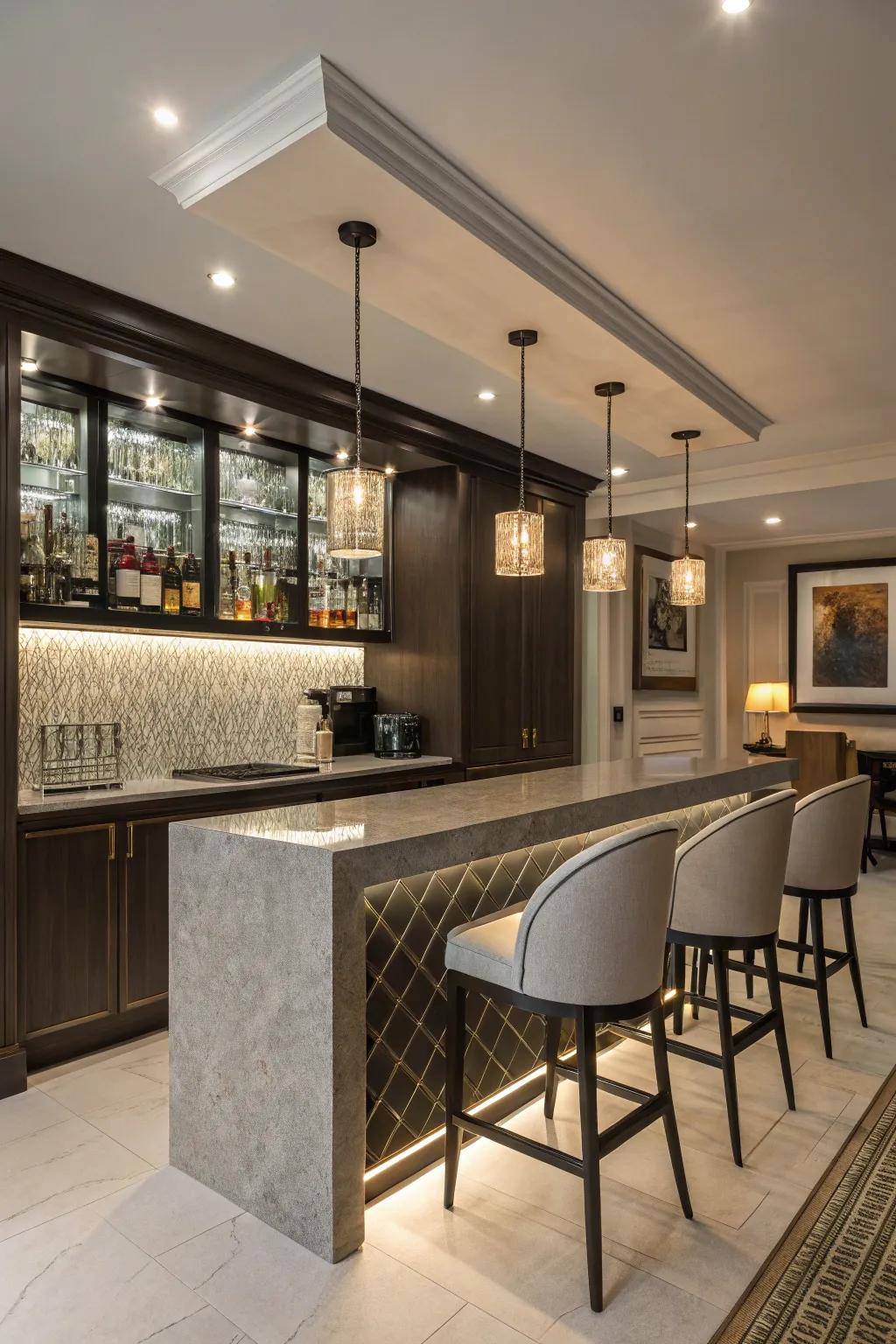 Modern fixtures add a sleek and contemporary touch to the bar.