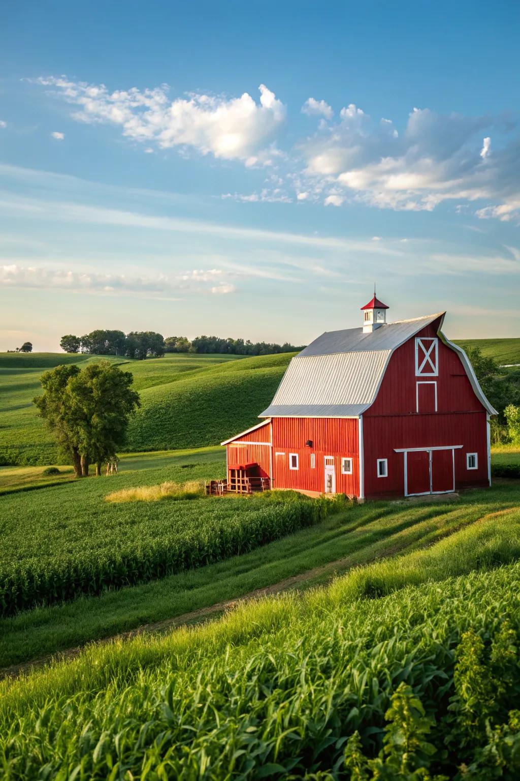 A traditional red barn is an iconic symbol of rural charm.