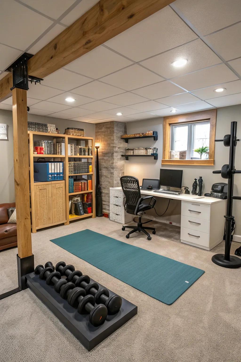 A flexible multipurpose space for work and fitness.