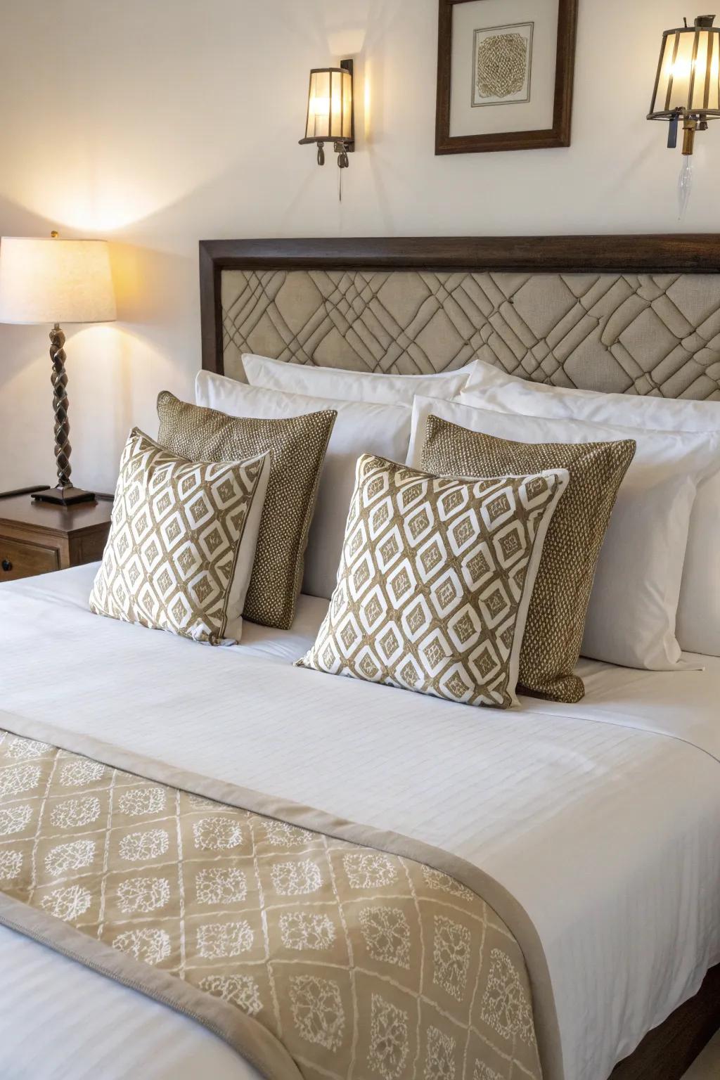 Achieve tranquility with symmetrical pillow arrangements.