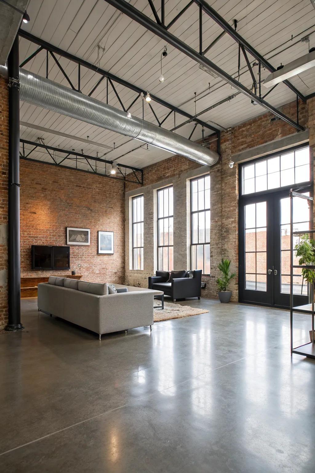 Concrete floors provide a sleek, industrial aesthetic.