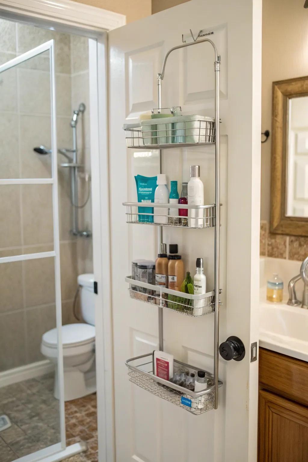 Make the most of your door space with an over-the-door shower caddy.