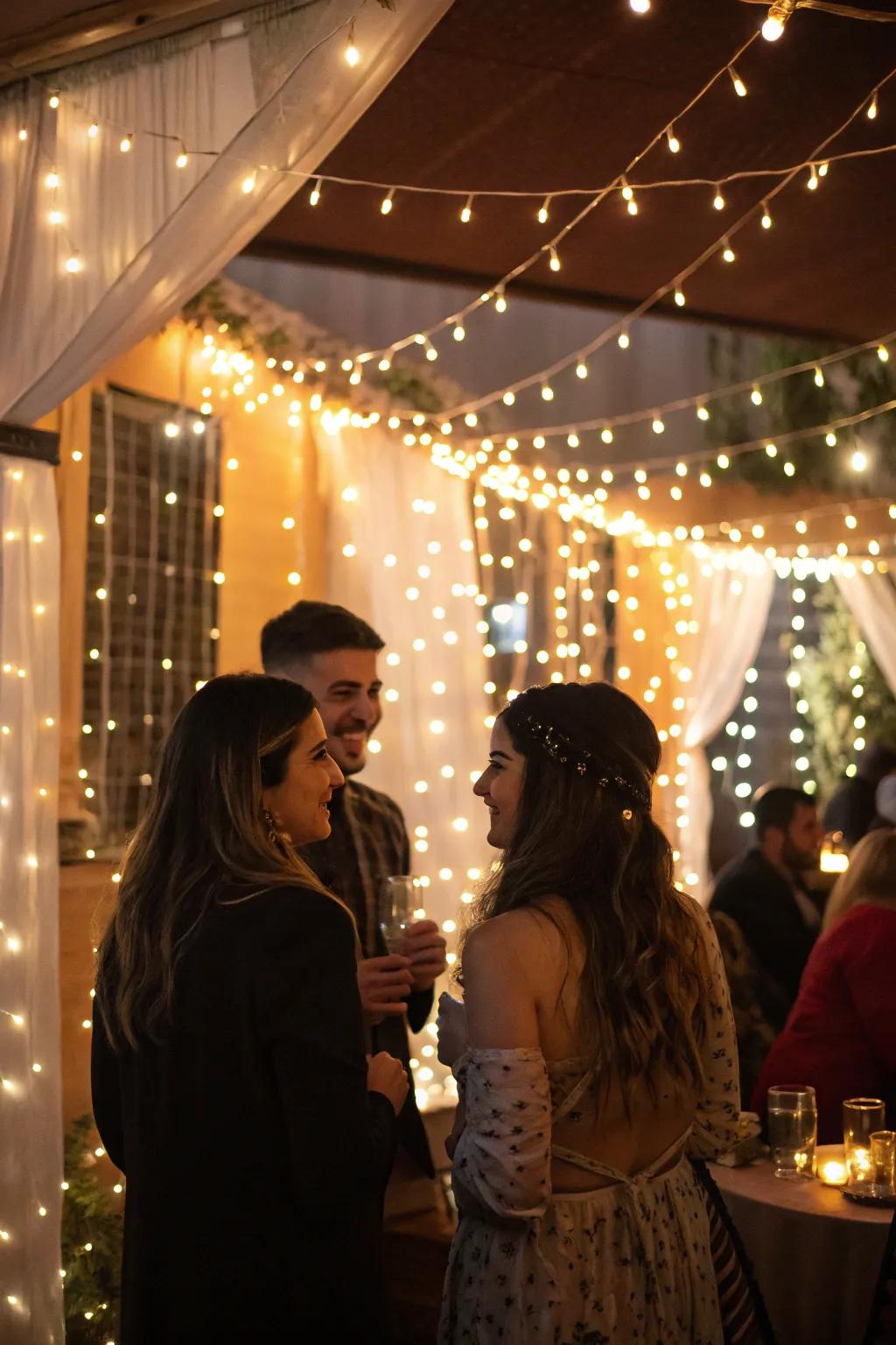 Ambient lighting spreads a warm radiance over a classy party arrangement.