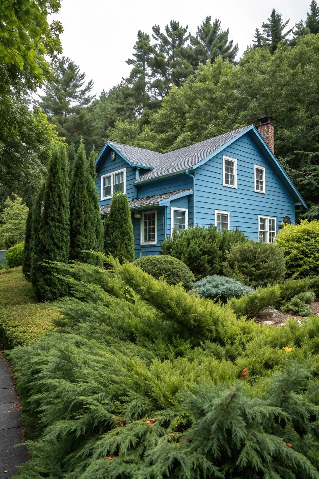 Evergreen shrubs offer continuous appeal.