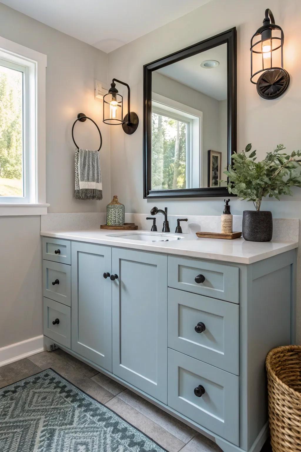 A DIY powder blue vanity refreshes any bathroom.