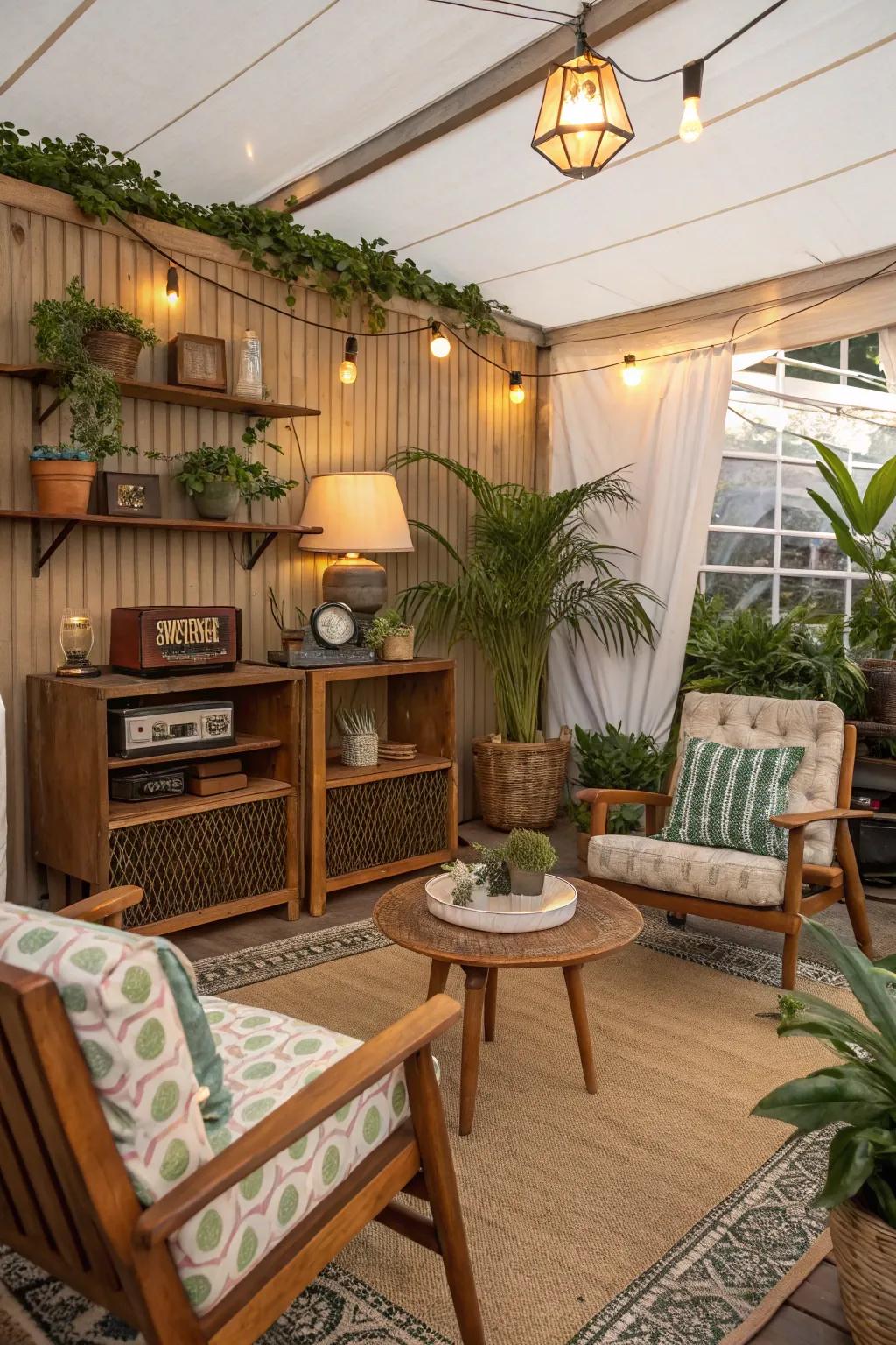 An inviting vintage cabana adorned with nostalgic decor.