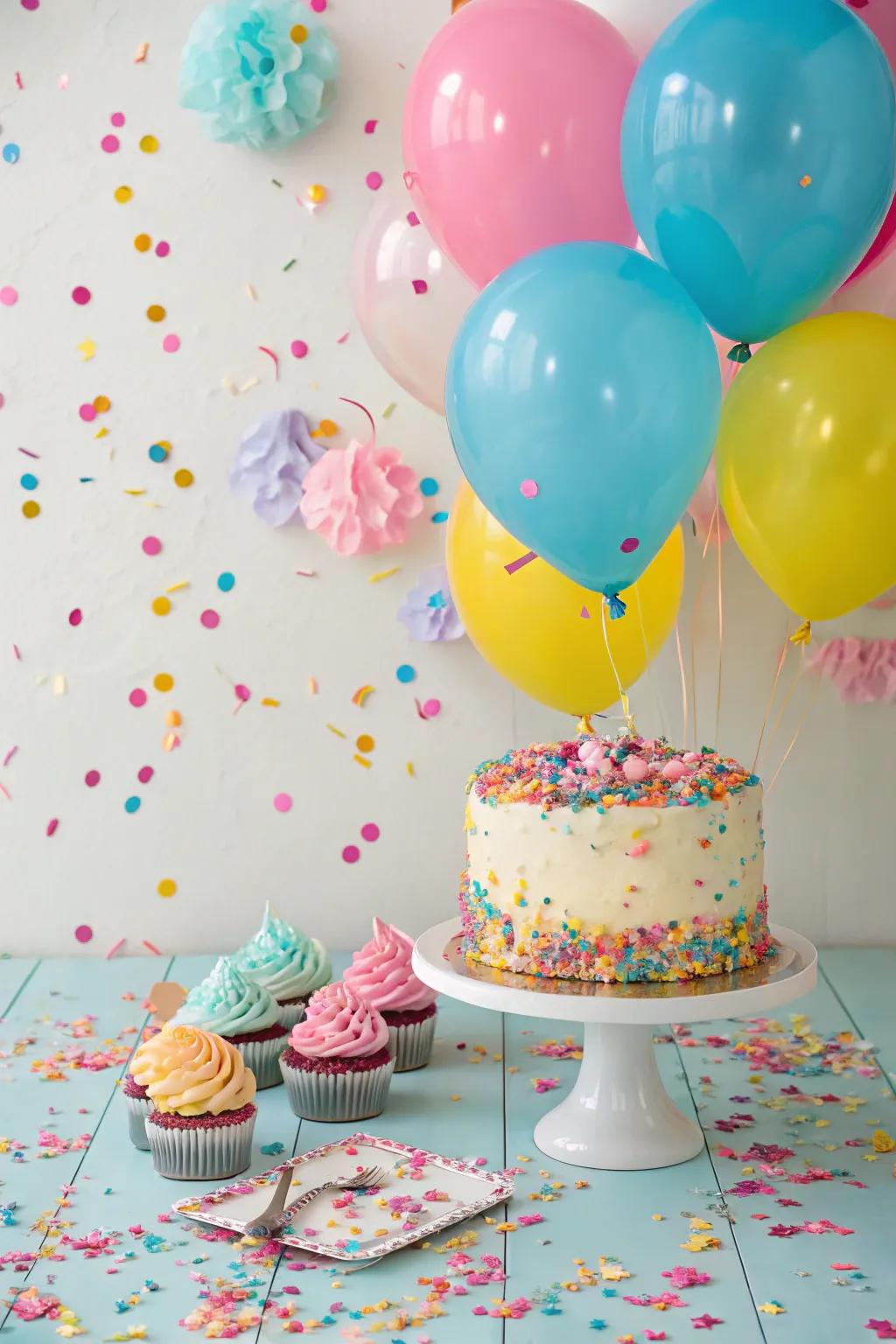 Confetti creates a fun and lively atmosphere for a cake smash.