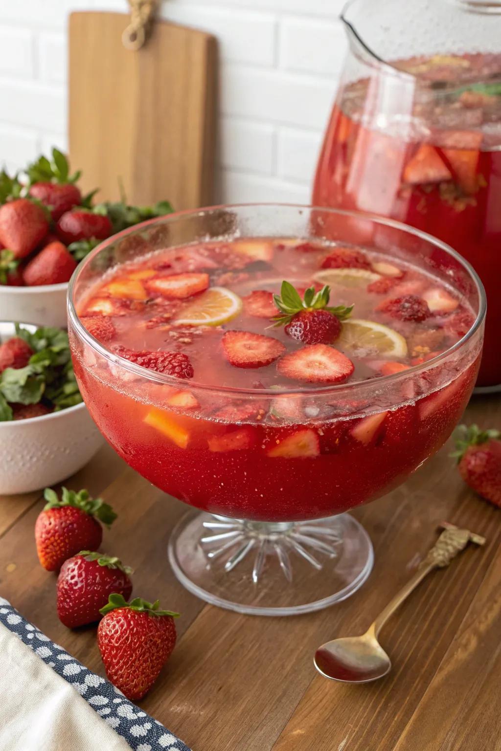 A refreshing strawberry lemonade punch that complements the red theme.