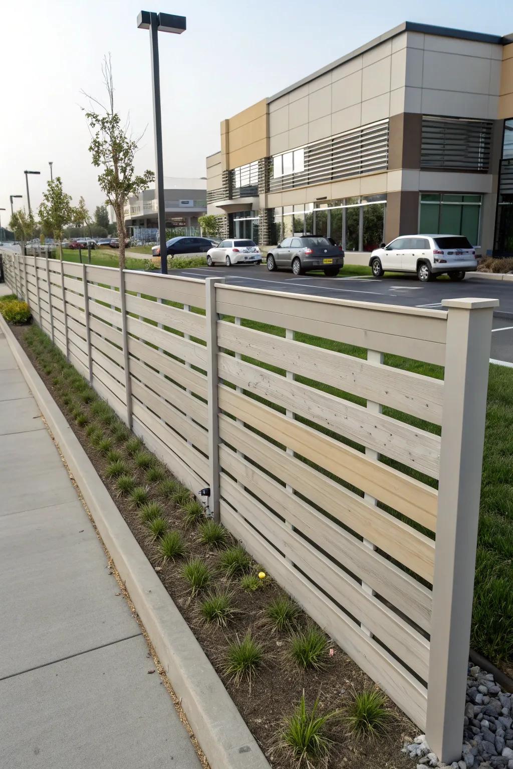 Horizontal slats create a stylish and private setting.