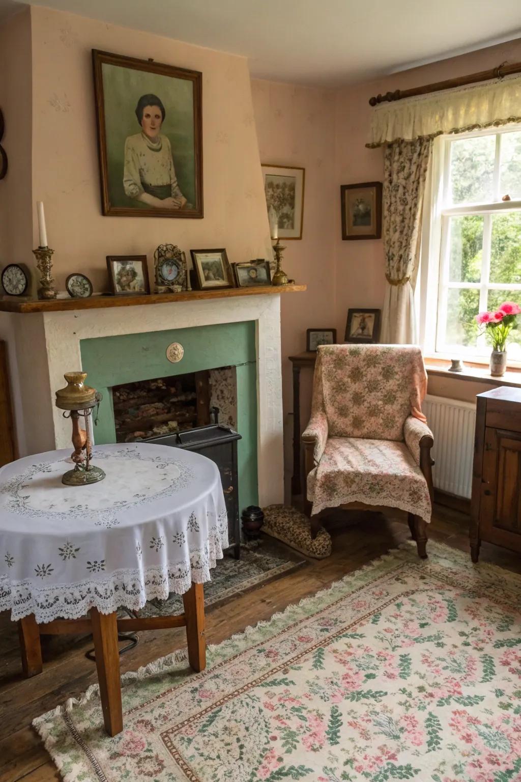 A living area enriched with antique and vintage elements.