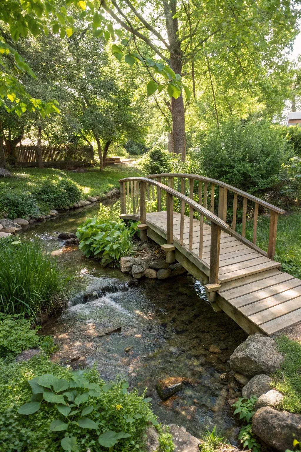 A small footbridge contributes appeal and purpose to your creekside scenery.
