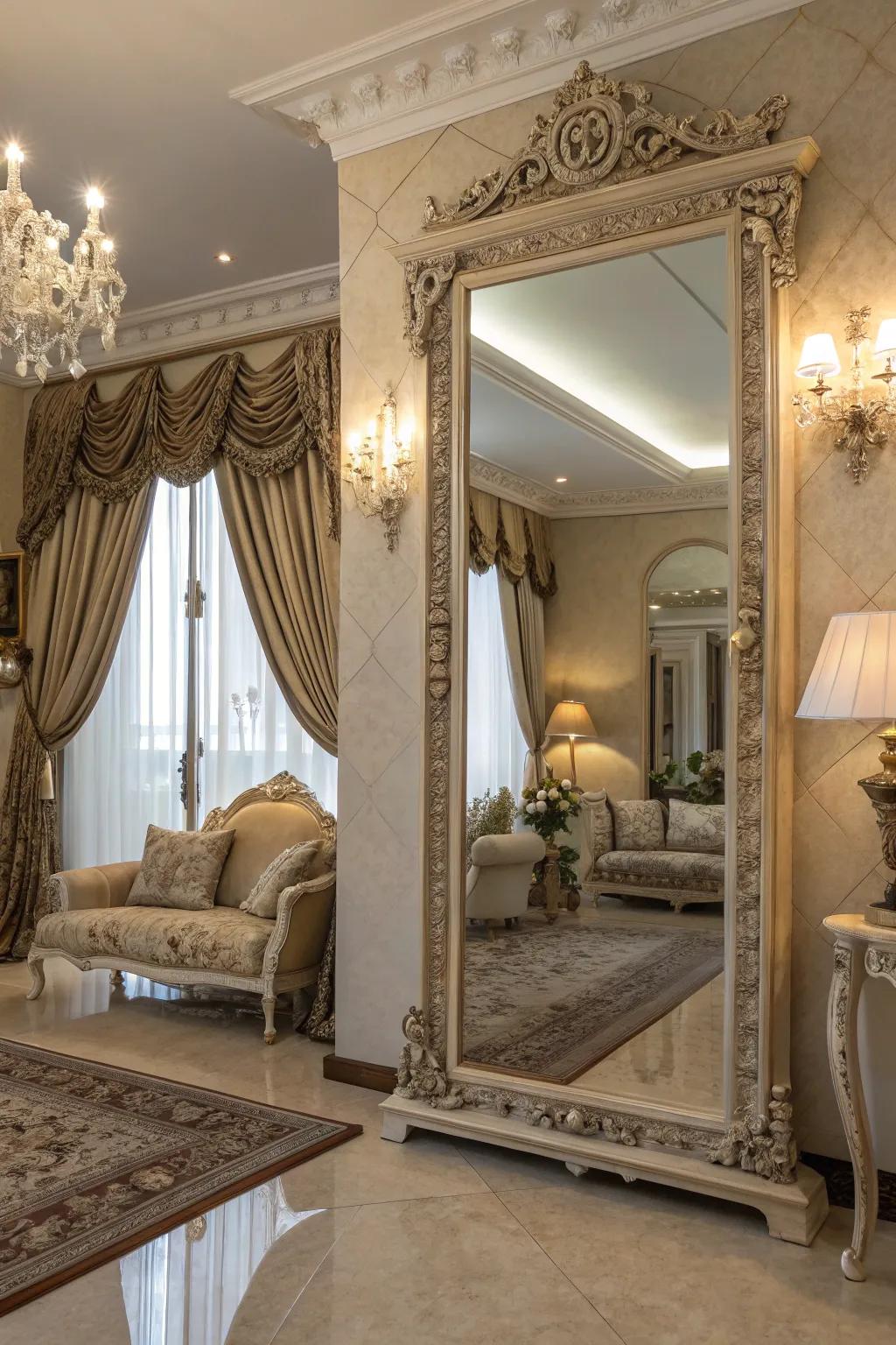 Period mirrors enhance luminance and dimension in habitable spaces.
