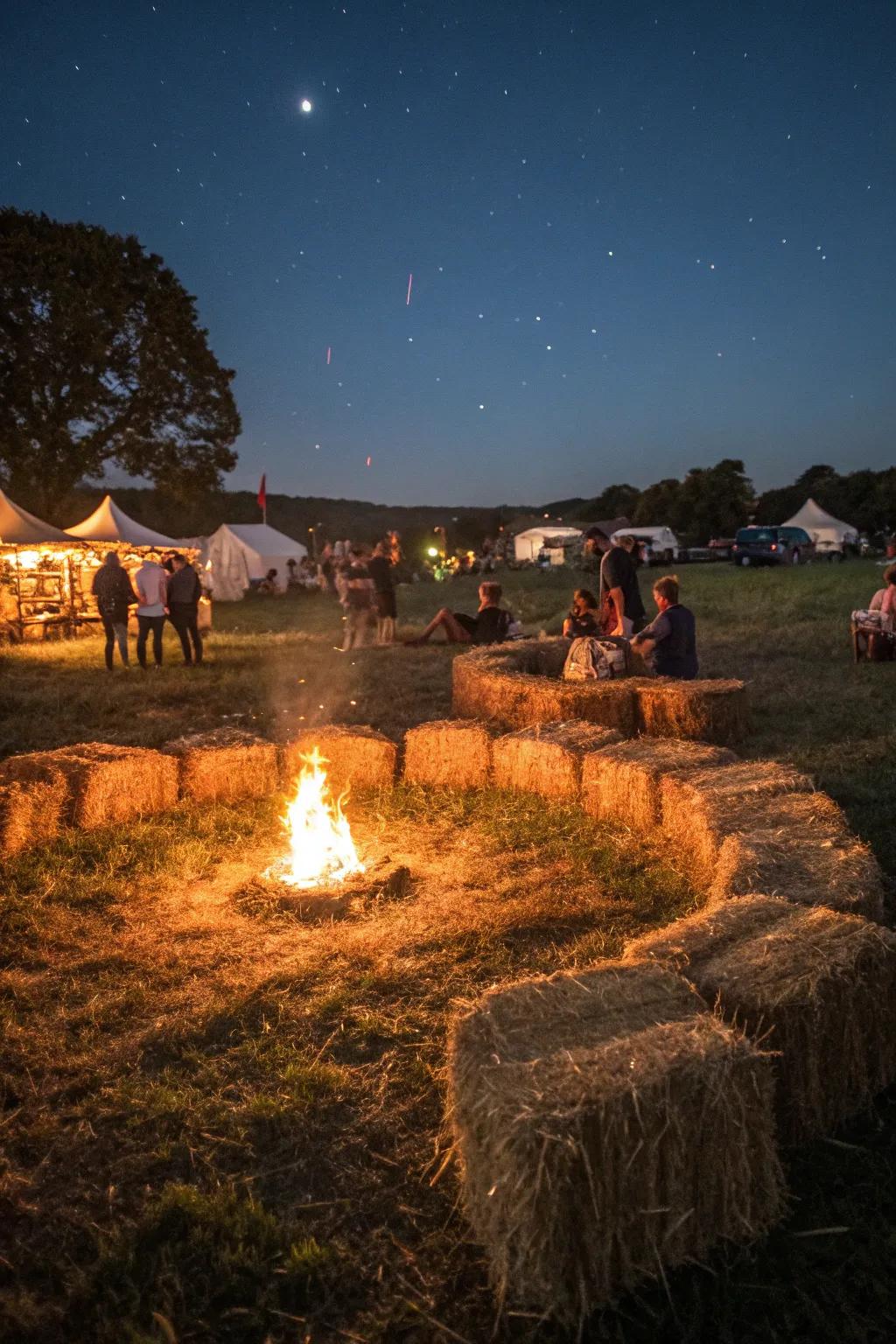 Rustic hay bale seating adds charm to any fall festival