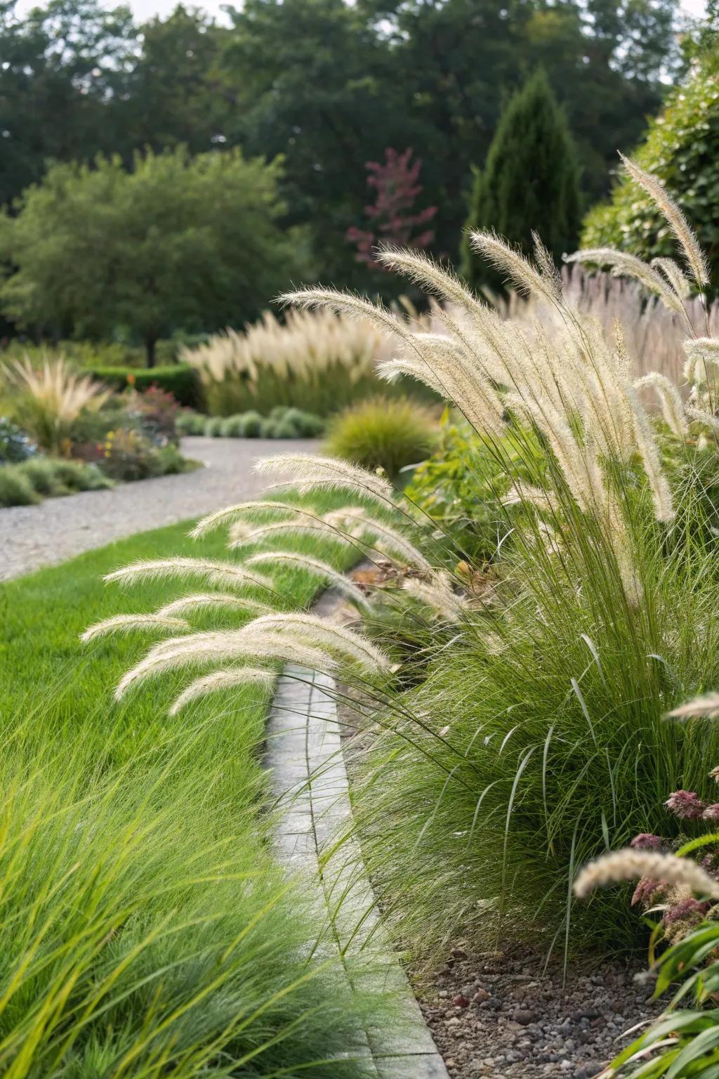 Ornamental grasses bring elegant movement.