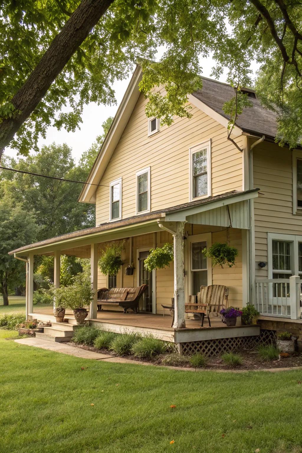 Warm beige adds a timeless charm to this farmhouse.