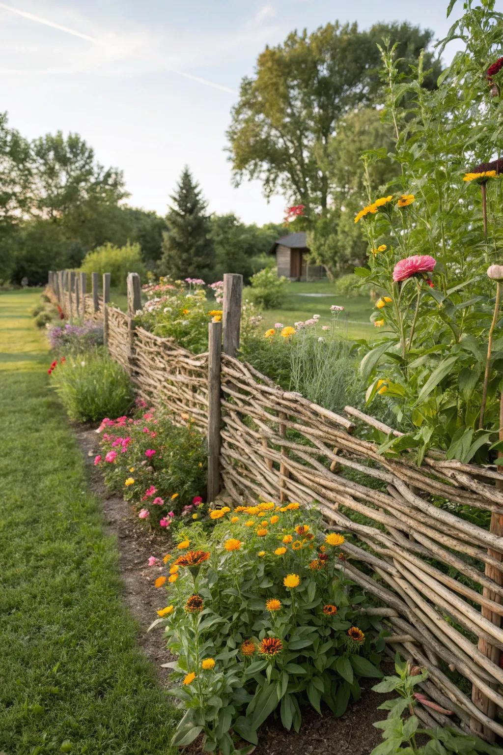 Woven twig fences add a hint of enchantment to every garden area.