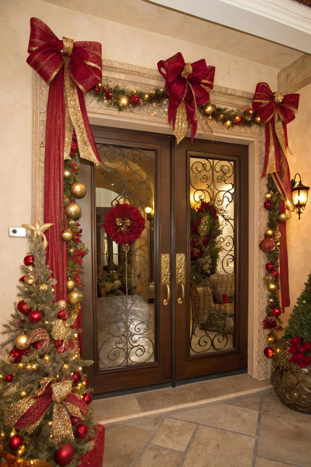 Elegant red and gold accents on a front door.