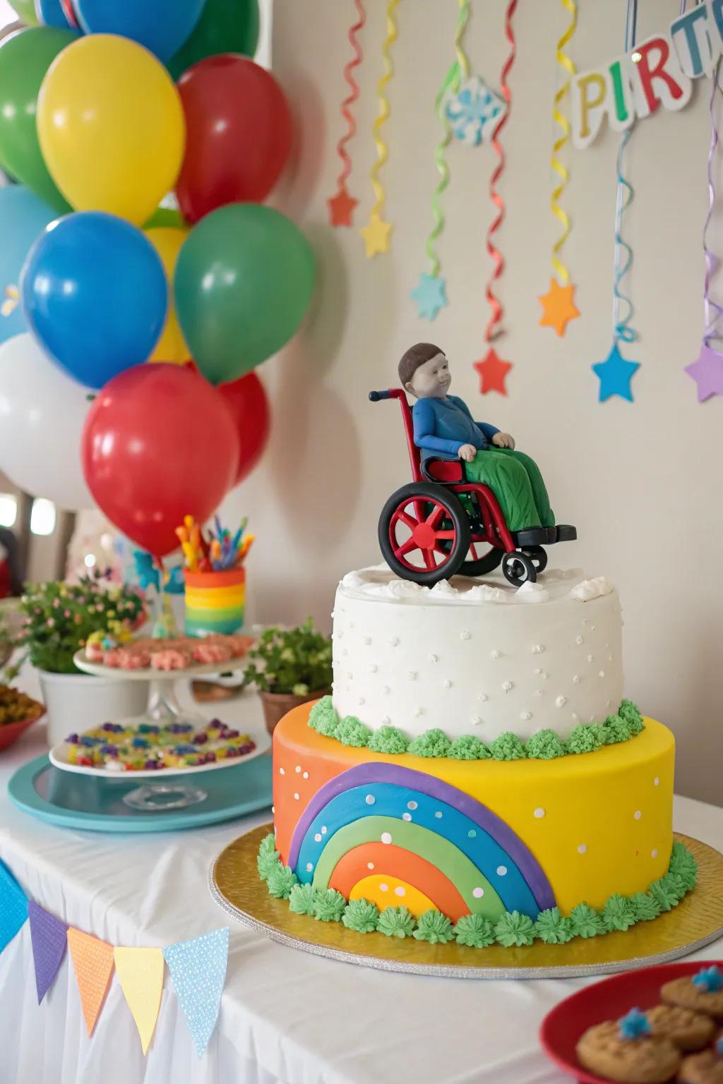 Speed into the coming decade with a dash of humor on this wheelchair-themed cake!