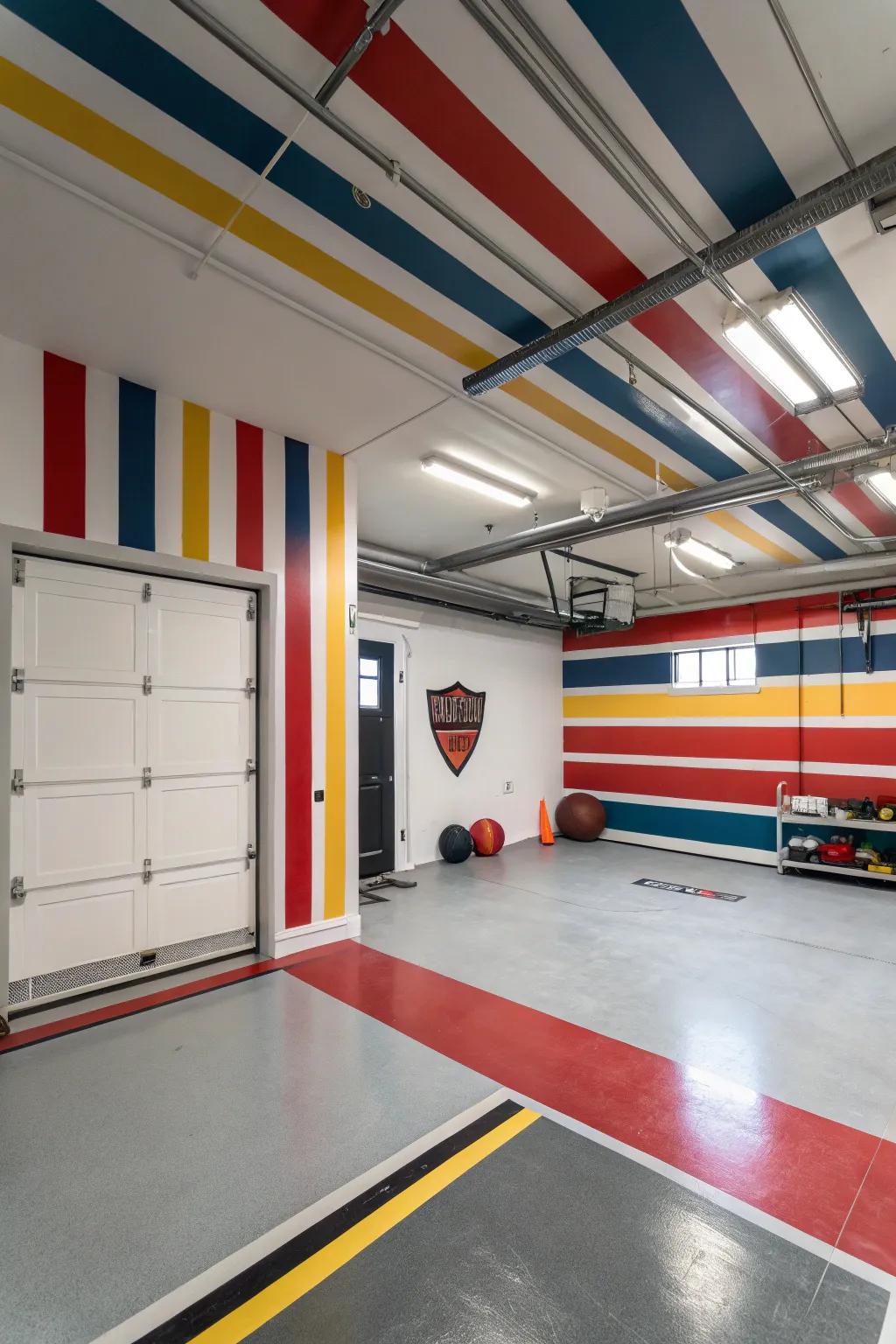 Stripes introduce a playful and energetic element to garage design.