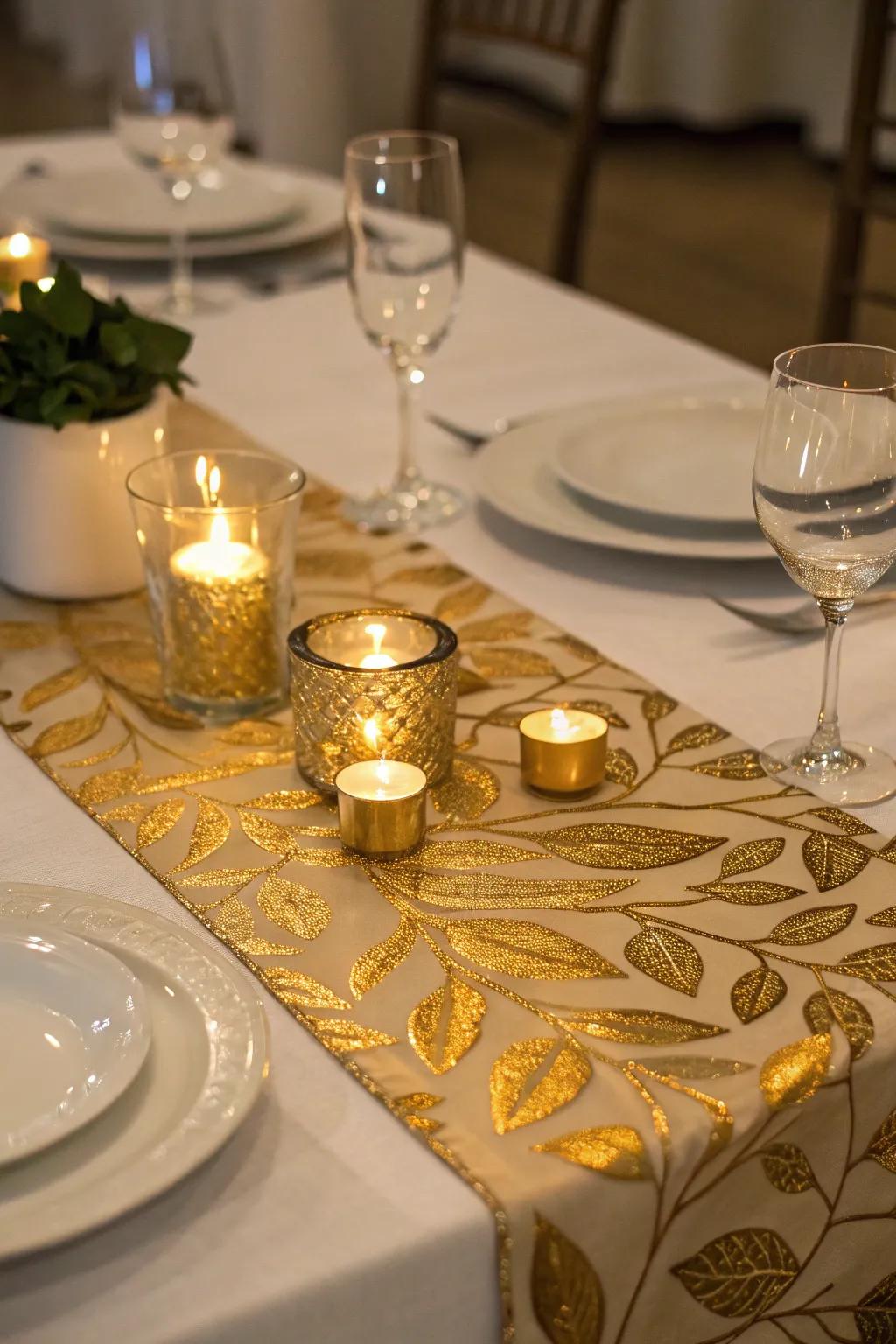 Effortlessly elegant with a gold leaf table runner.