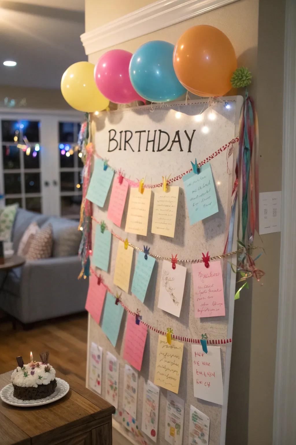 An interactive birthday board with personalized name tags.