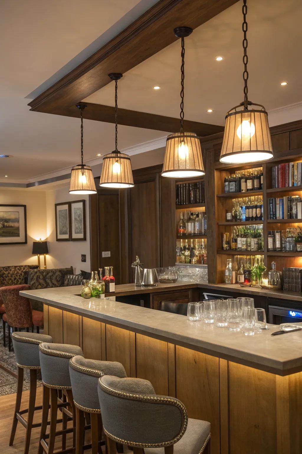 Ambient lighting sets the mood for your home bar.