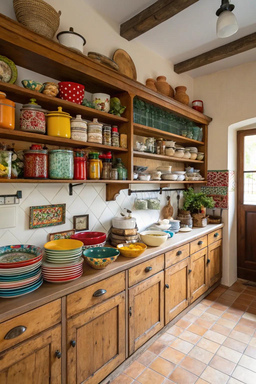 Exposed storage exhibits earthenware and incorporates an individual touch.