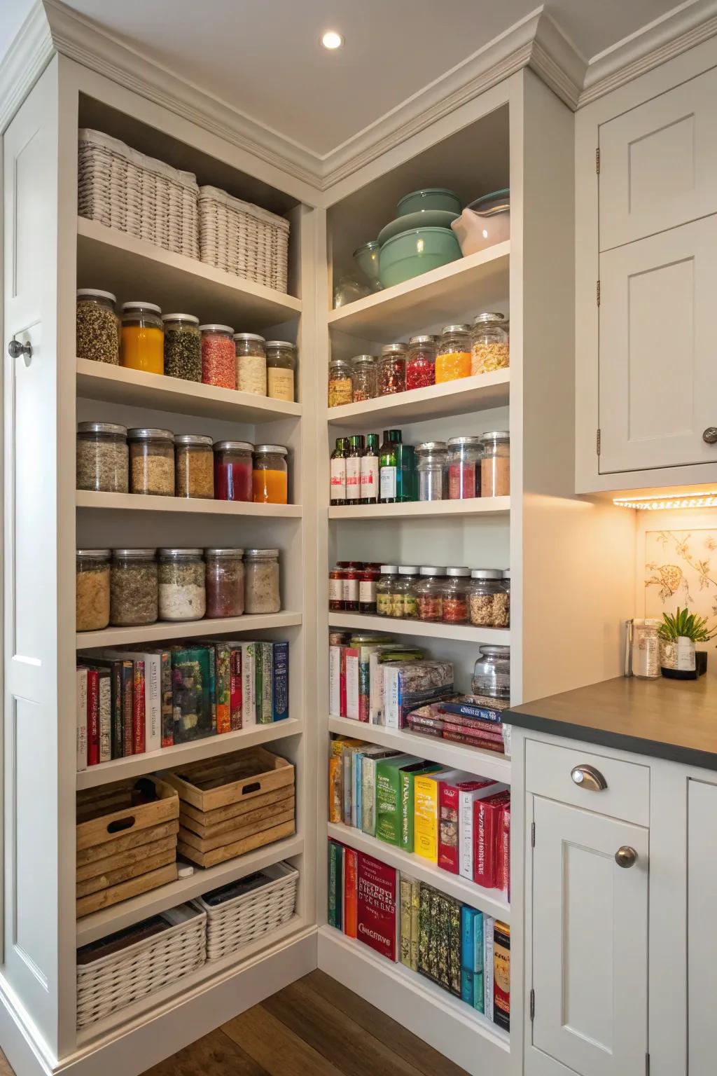 A floor-to-ceiling pantry contributes sophistication and enhanced storage to kitchen corners.