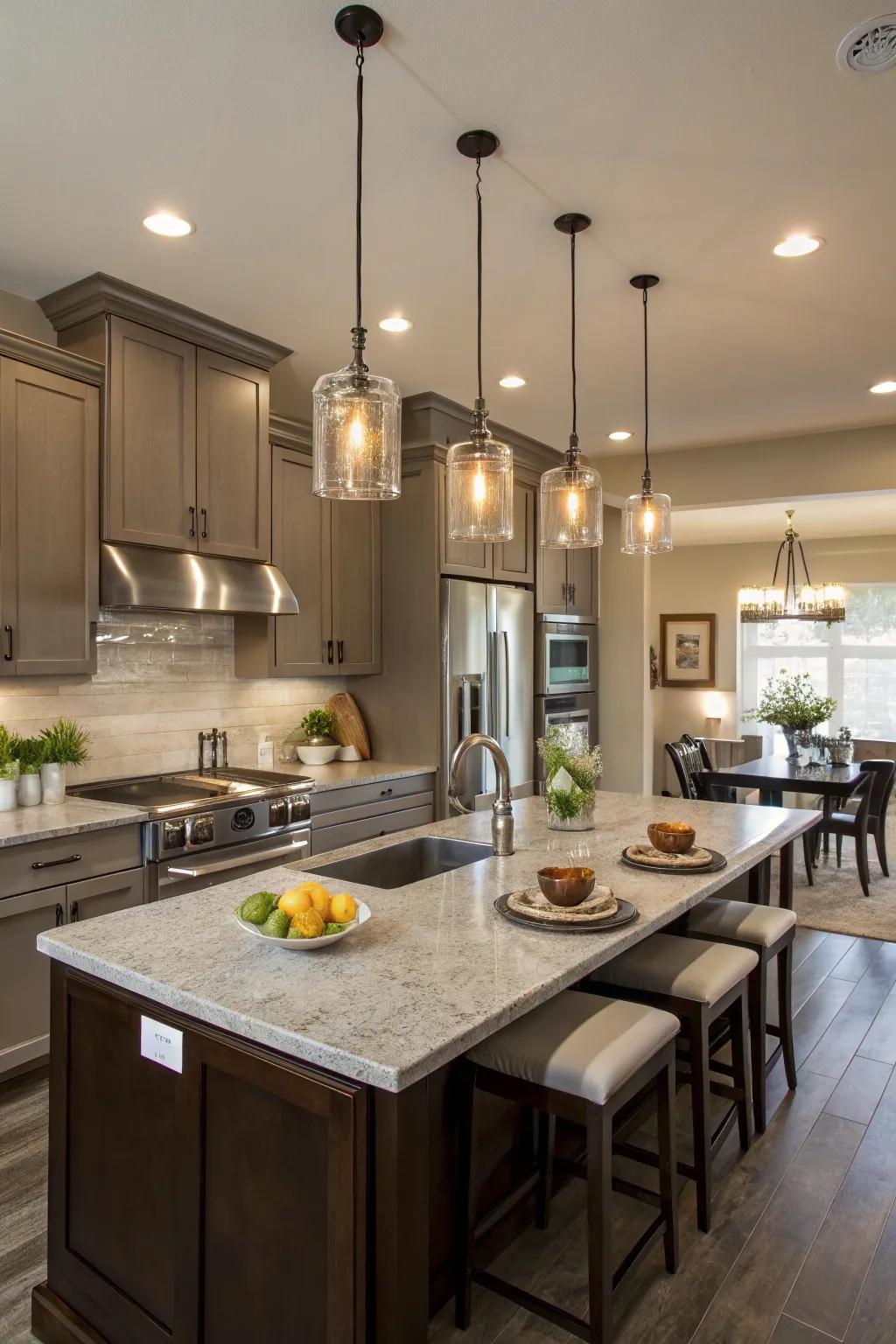 Pendant lights add elegance and functionality to your kitchen.