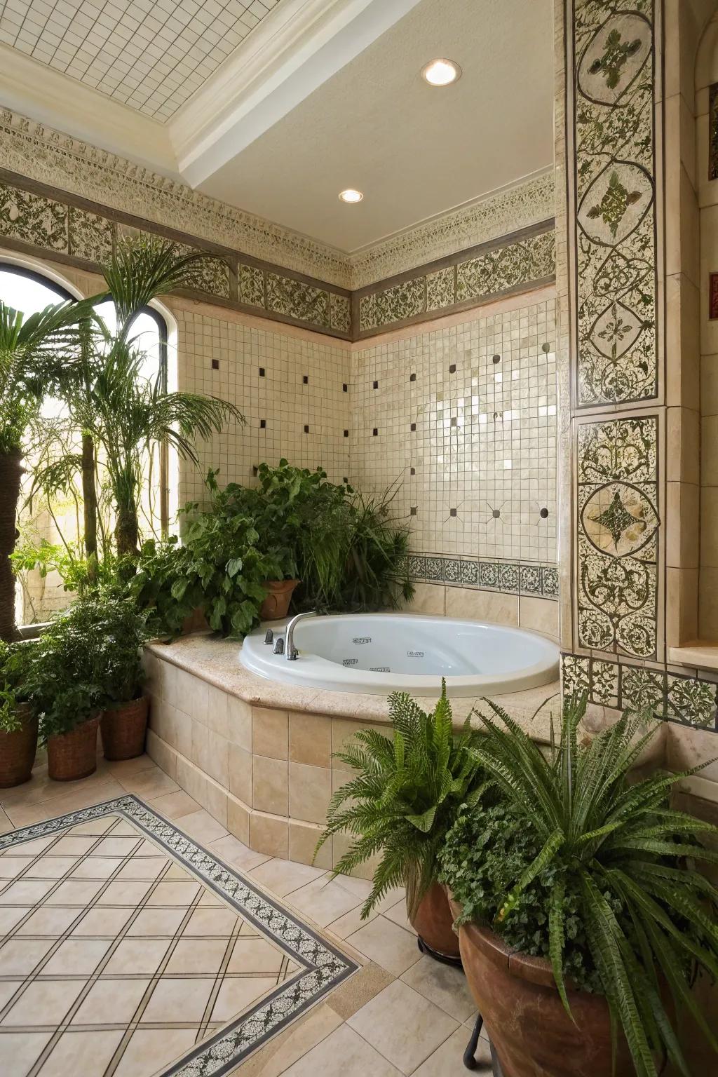 Decorative elements enhance the personality of this master bathroom.