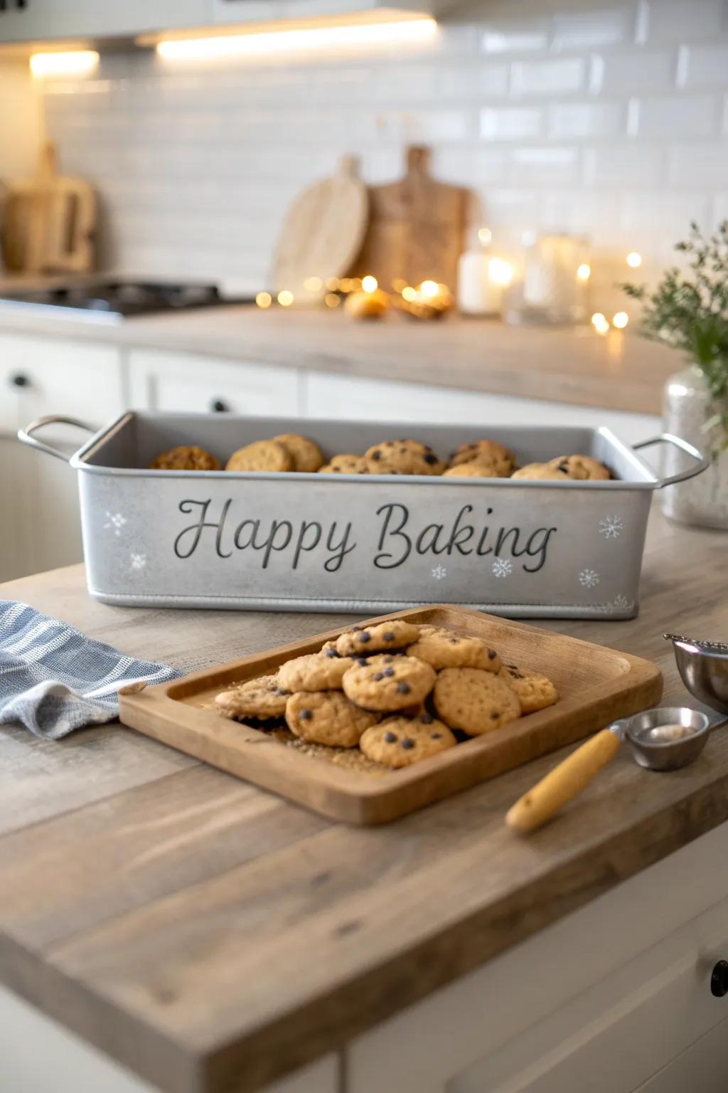 A personalized tin brings joy to every baking session.