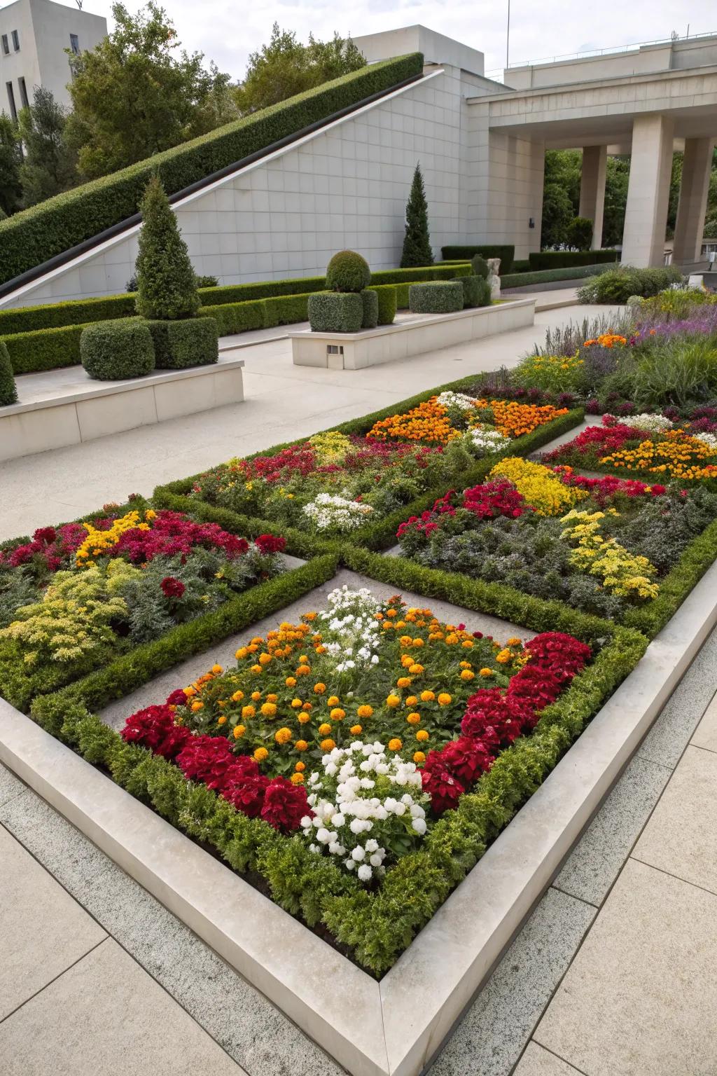 Symmetrical arrangements bring harmony to the garden.