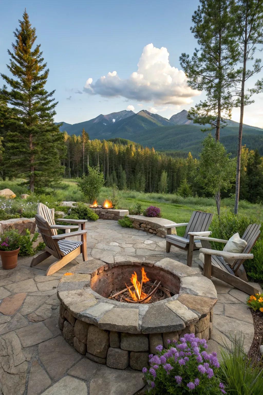 A charming stone fire pit perfect for cozy mountain evenings.