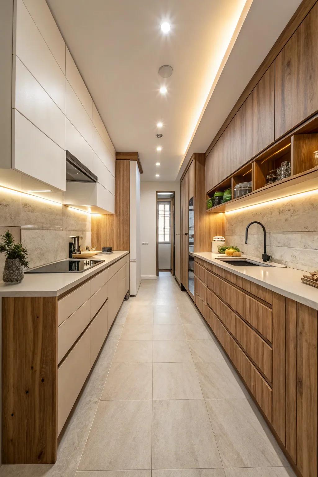 Warm wooden accents create a cozy and inviting kitchen space.