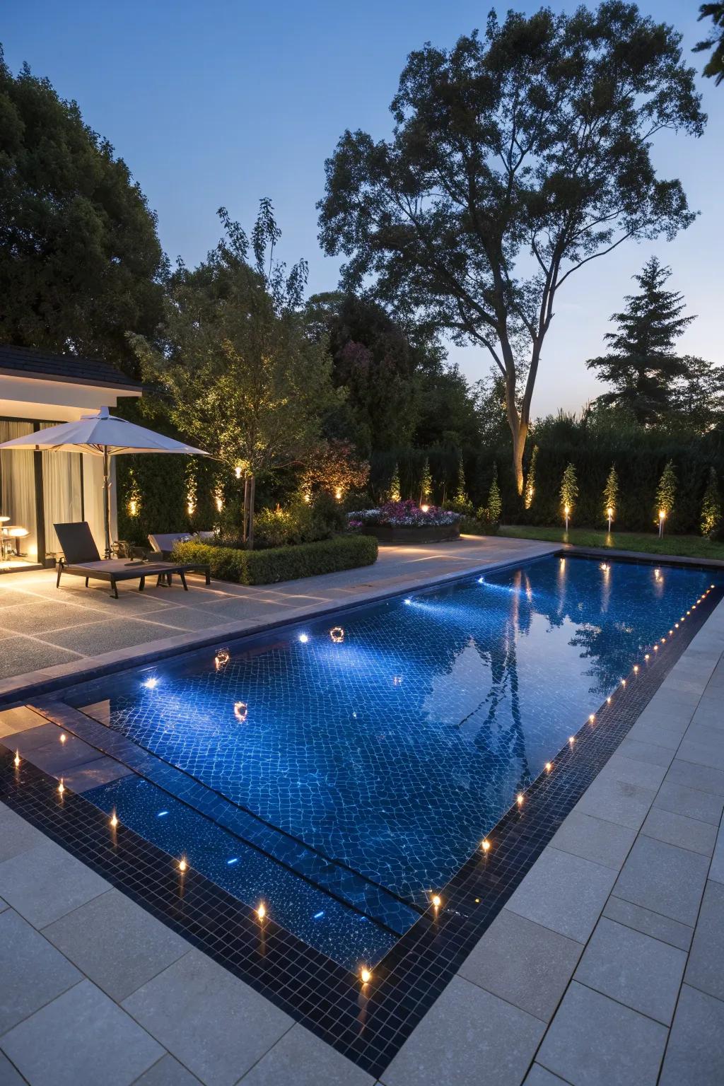 Charcoal marine ceramics generate a striking plus impressive pool statement.